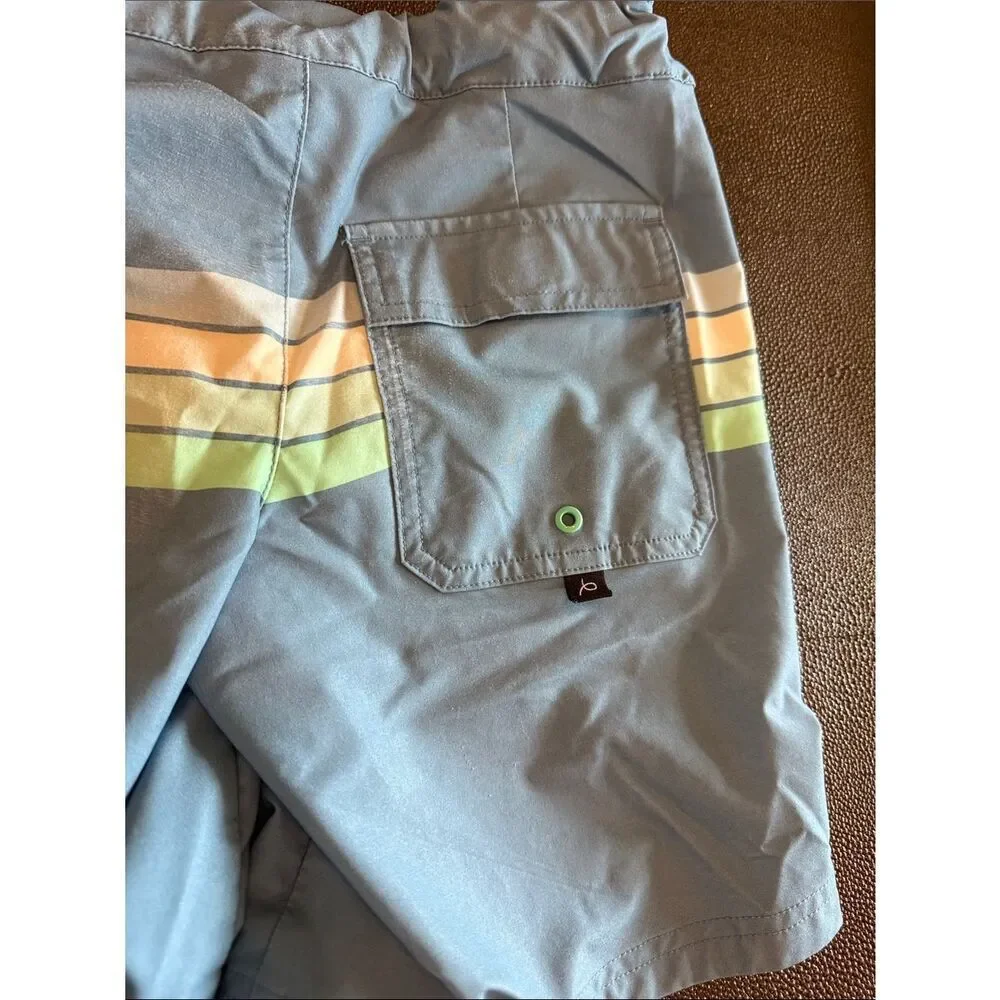 art class Blue Boys Swim Trunks with White and Green Stripes lined size 8